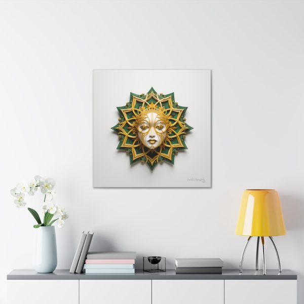 Canvas Gallery Wrap Tribal Mask Mandala, Green and Gold - "Helio" - Image 16