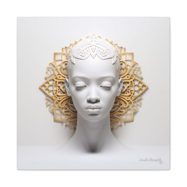 Canvas Gallery Wrap Tribal Mask Mandala, White and Gold - "Scollar" - Image 25