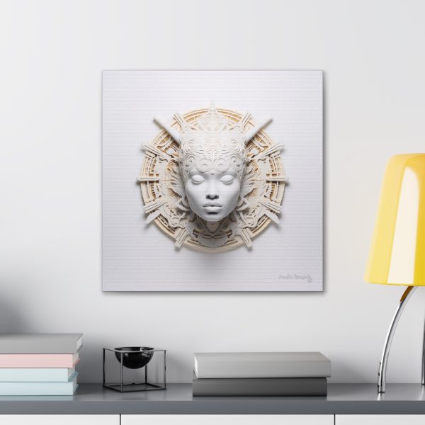 Canvas Gallery Wrap Tribal Mask Mandala, White and Gold - "Astrolabe" - Image 24