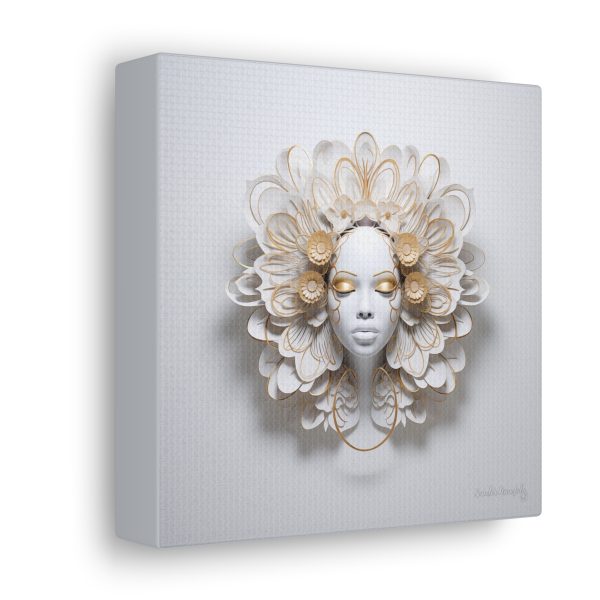 Canvas Gallery Wrap Tribal Mask Mandala, White and Gold - "Eden" - Image 18