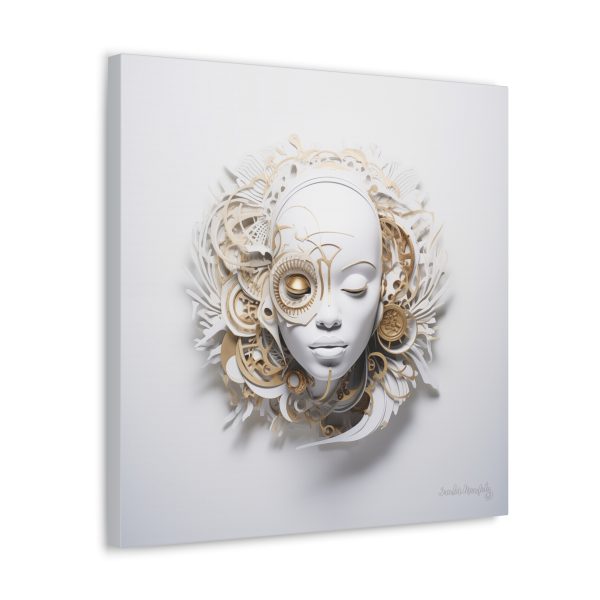 Canvas Gallery Wrap Tribal Mask Mandala, White and Gold - "Horology" - Image 22