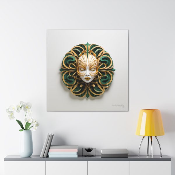 Canvas Gallery Wrap Tribal Mask Mandala, Green and Gold - "Phoebus" - Image 32