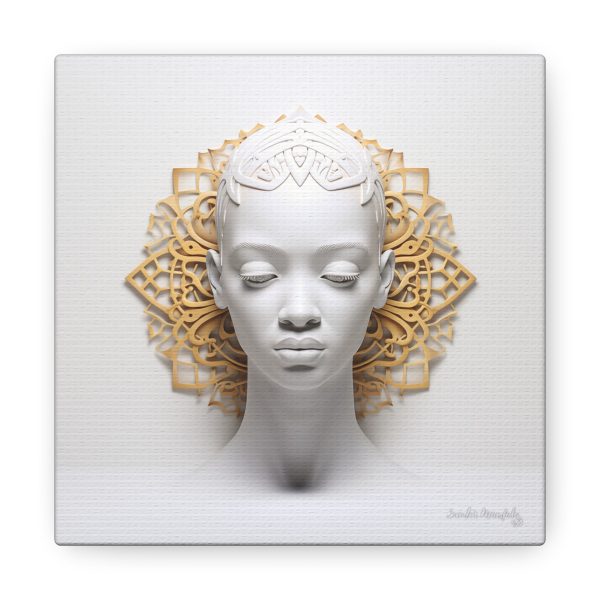Canvas Gallery Wrap Tribal Mask Mandala, White and Gold - "Scollar" - Image 17