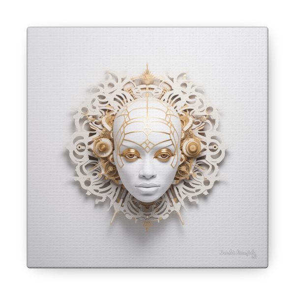 Canvas Gallery Wrap Tribal Mask Mandala, White and Gold - "Enigma" - Image 17
