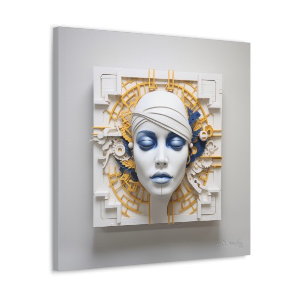 Canvas Gallery Wrap Tribal Mask Mandala, Blue and Gold - "Maze" - Image 26