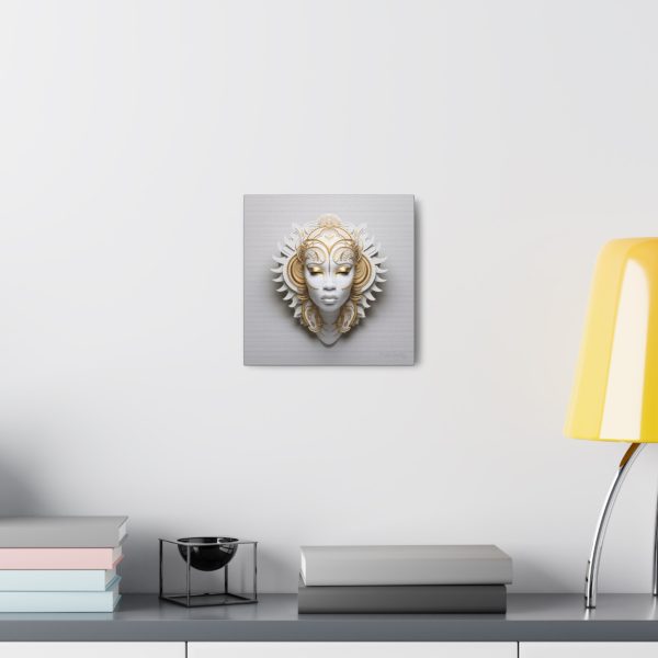 Canvas Gallery Wrap Tribal Mask Mandala, White and Gold - "Ember" - Image 4