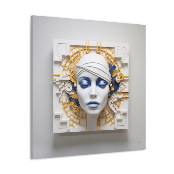 Canvas Gallery Wrap Tribal Mask Mandala, Blue and Gold - "Maze" - Image 30