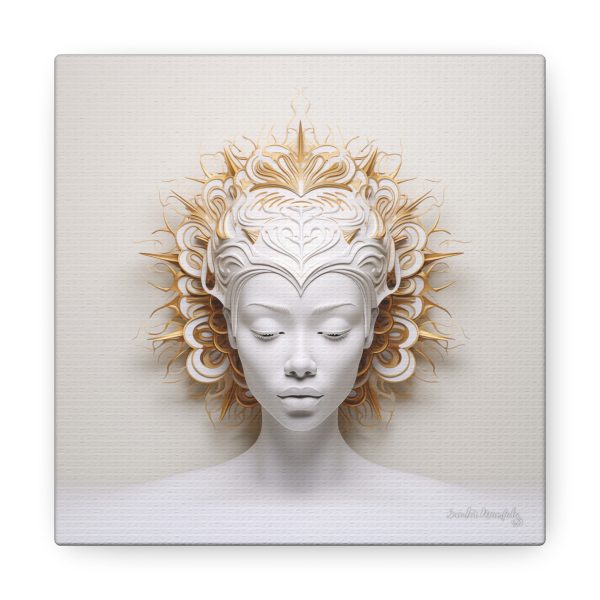 Canvas Gallery Wrap Tribal Mask Mandala, White and Gold - "Orisha" - Image 17