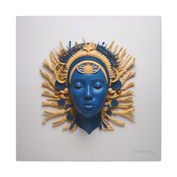 Canvas Gallery Wrap Tribal Mask Mandala, Blue and Gold - "Osseous" - Image 25