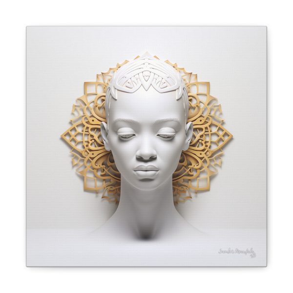 Canvas Gallery Wrap Tribal Mask Mandala, White and Gold - "Scollar" - Image 5