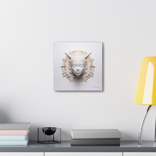 Canvas Gallery Wrap Tribal Mask Mandala, White and Gold - "Astrolabe" - Image 8