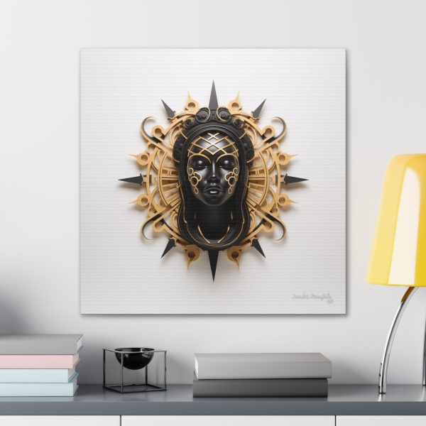 Canvas Gallery Wrap Tribal Mask Mandala, Black and Gold - "Navigator" - Image 28