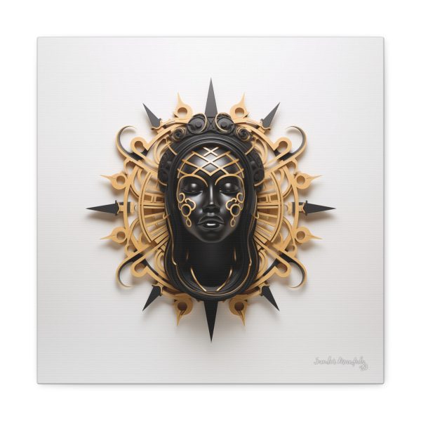Canvas Gallery Wrap Tribal Mask Mandala, Black and Gold - "Navigator" - Image 9