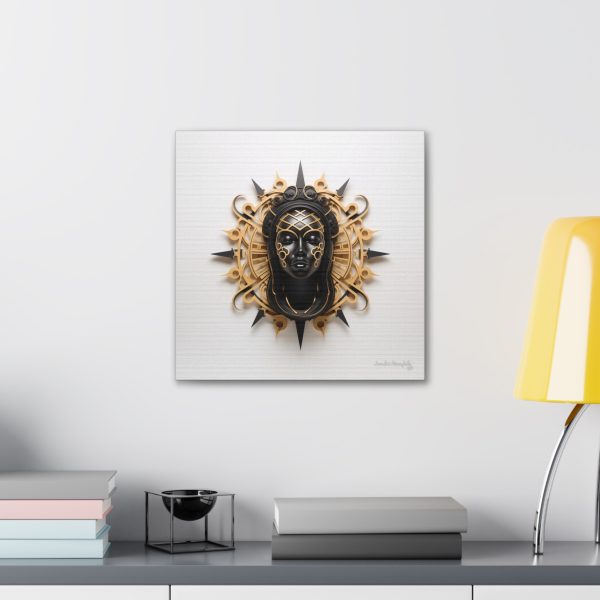 Canvas Gallery Wrap Tribal Mask Mandala, Black and Gold - "Navigator" - Image 12