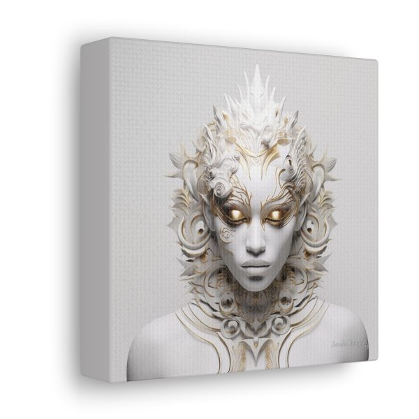 Canvas Gallery Wrap Tribal Mask Mandala, White and Gold - "Sprite" - Image 18