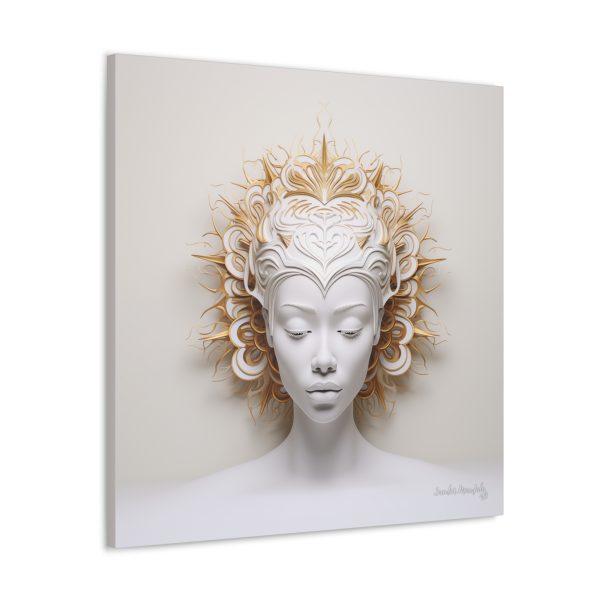 Canvas Gallery Wrap Tribal Mask Mandala, White and Gold - "Orisha" - Image 14