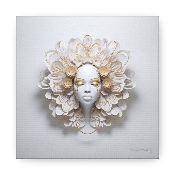 Canvas Gallery Wrap Tribal Mask Mandala, White and Gold - "Eden" - Image 17