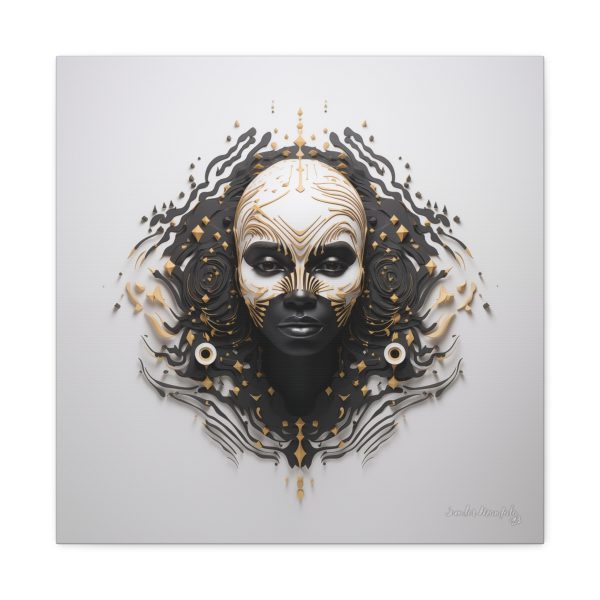 Canvas Gallery Wrap Tribal Mask Mandala, Black and Gold - "Ripples" - Image 21