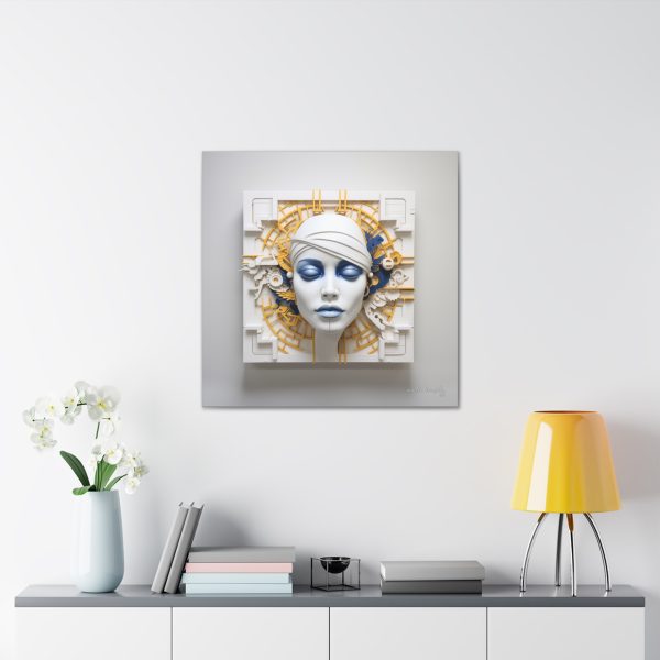 Canvas Gallery Wrap Tribal Mask Mandala, Blue and Gold - "Maze" - Image 16