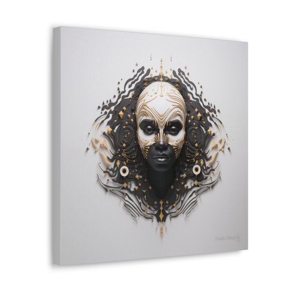 Canvas Gallery Wrap Tribal Mask Mandala, Black and Gold - "Ripples" - Image 10
