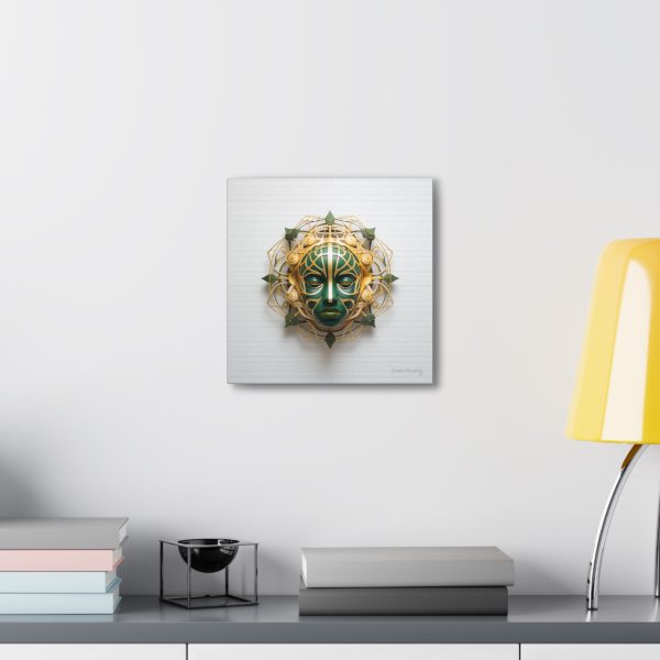 Canvas Gallery Wrap Tribal Mask Mandala, Green and Gold - "Fiber" - Image 8
