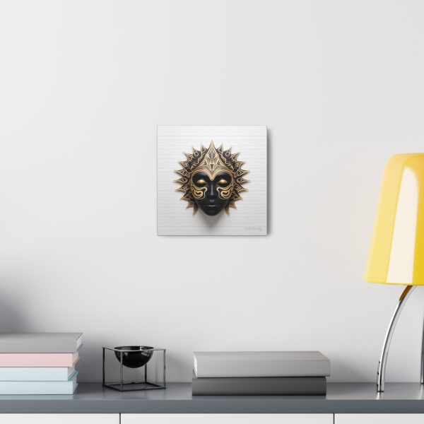 Canvas Gallery Wrap Tribal Mask Mandala, Black and Gold - "Sun Sleeper" - Image 4