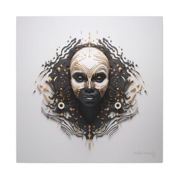 Canvas Gallery Wrap Tribal Mask Mandala, Black and Gold - "Ripples" - Image 29