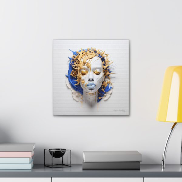 Canvas Gallery Wrap Tribal Mask Mandala, Blue and Gold - "Cascade" - Image 12