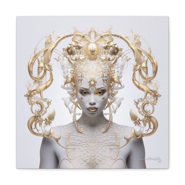 Canvas Gallery Wrap Tribal Mask Mandala, White and Gold - "Lustre" - Image 9