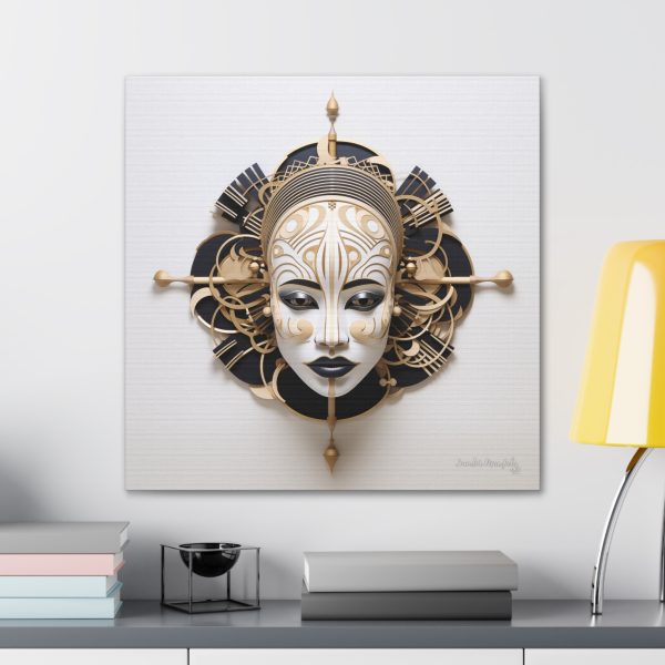 Canvas Gallery Wrap Tribal Mask Mandala, Black and Gold - "Traveler" - Image 28