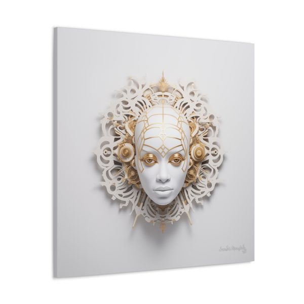 Canvas Gallery Wrap Tribal Mask Mandala, White and Gold - "Enigma" - Image 30