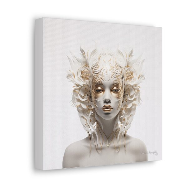 Canvas Gallery Wrap Tribal Mask Mandala, White and Gold - "Masquerade" - Image 2