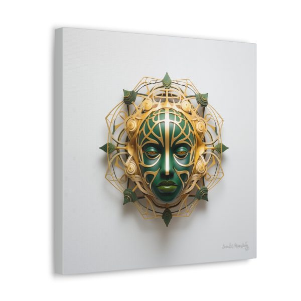 Canvas Gallery Wrap Tribal Mask Mandala, Green and Gold - "Fiber" - Image 10