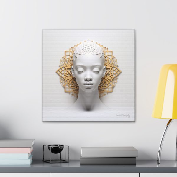 Canvas Gallery Wrap Tribal Mask Mandala, White and Gold - "Scollar" - Image 24
