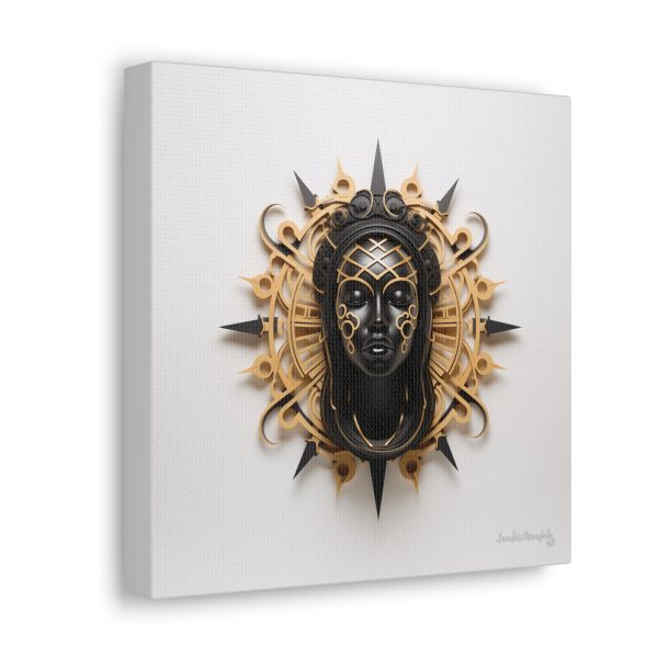 Canvas Gallery Wrap Tribal Mask Mandala, Black and Gold - "Navigator" - Image 2