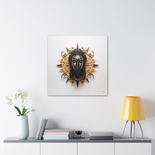 Canvas Gallery Wrap Tribal Mask Mandala, Black and Gold - "Navigator" - Image 16