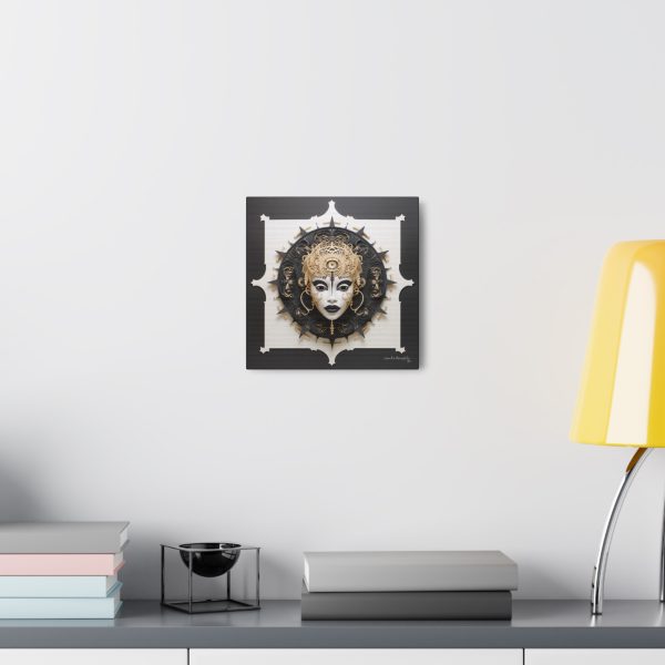 Canvas Gallery Wrap Tribal Mask Mandala, Black and Gold - "Herald" - Image 4