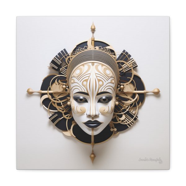Canvas Gallery Wrap Tribal Mask Mandala, Black and Gold - "Traveler" - Image 9