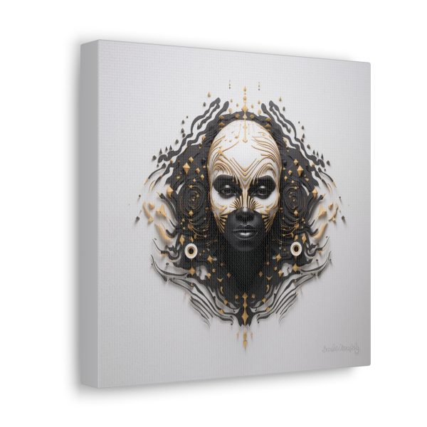 Canvas Gallery Wrap Tribal Mask Mandala, Black and Gold - "Ripples" - Image 2