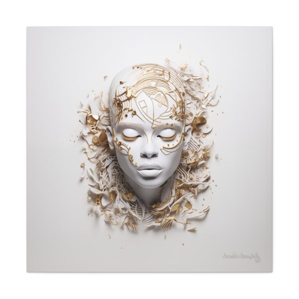 Canvas Gallery Wrap Tribal Mask Mandala, White and Gold - "Mesmeric" - Image 13