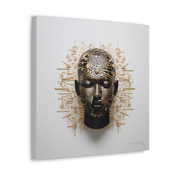 Canvas Gallery Wrap Tribal Mask Mandala, Black and Gold - "Craftsman" - Image 10