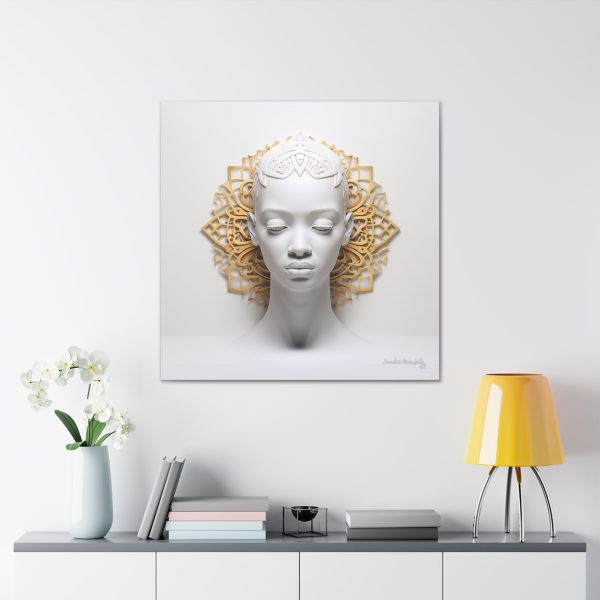 Canvas Gallery Wrap Tribal Mask Mandala, White and Gold - "Scollar" - Image 32