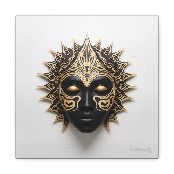 Canvas Gallery Wrap Tribal Mask Mandala, Black and Gold - "Sun Sleeper" - Image 5