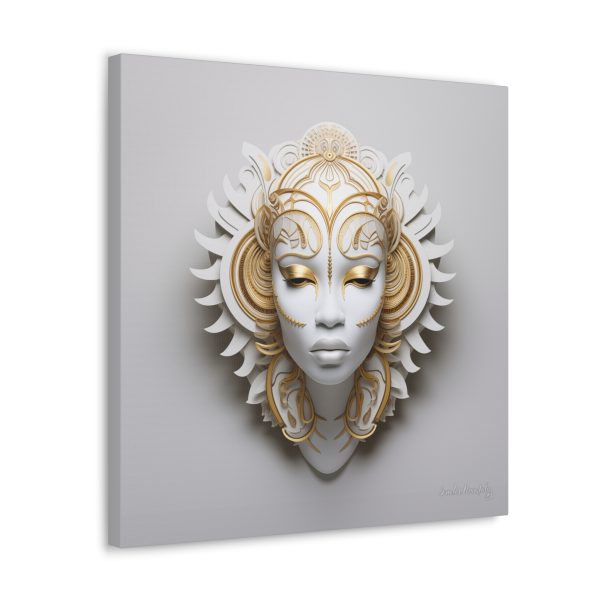 Canvas Gallery Wrap Tribal Mask Mandala, White and Gold - "Ember" - Image 22