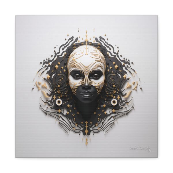 Canvas Gallery Wrap Tribal Mask Mandala, Black and Gold - "Ripples" - Image 9