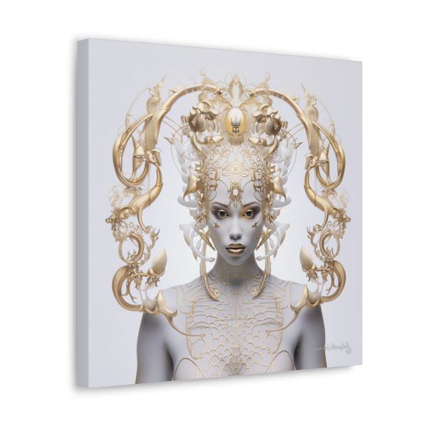Canvas Gallery Wrap Tribal Mask Mandala, White and Gold - "Lustre" - Image 10