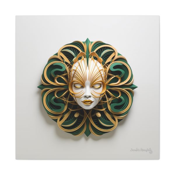 Canvas Gallery Wrap Tribal Mask Mandala, Green and Gold - "Phoebus" - Image 13