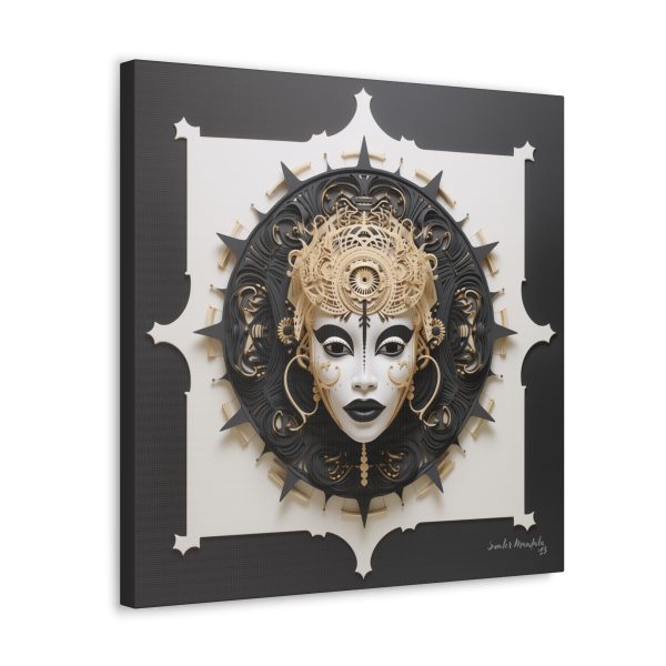 Canvas Gallery Wrap Tribal Mask Mandala, Black and Gold - "Herald" - Image 22