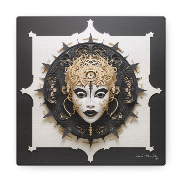 Canvas Gallery Wrap Tribal Mask Mandala, Black and Gold - "Herald" - Image 17