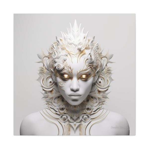 Canvas Gallery Wrap Tribal Mask Mandala, White and Gold - "Sprite" - Image 29